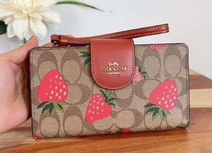 Coach NWT Tech Wallet In Signature Canvas With Wild Strawberry Print - $141  New With Tags - From Juli