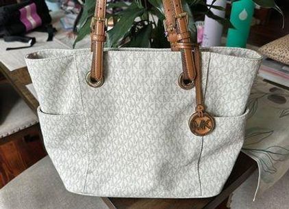 Buy the Michael Kors Tote Bag White, Khaki, Brown