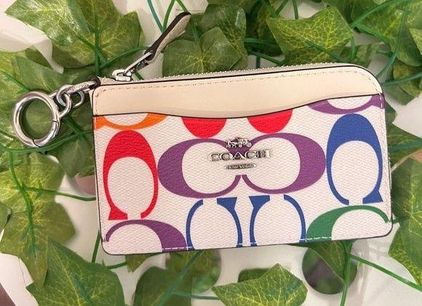 COACH Card Case Rainbow Signature Canvas Wallet