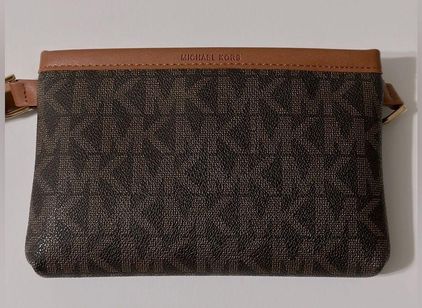 Michael Kors Black Grey Signature Logo Leather Fanny Pack Belt