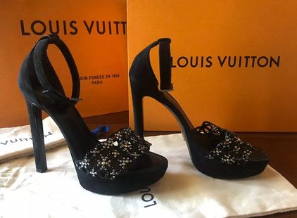 Louis Vuitton Black Mink Fur Crystal Embellished Flat Slides Size