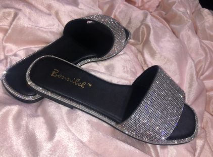 Navy Rock Glitter Block Heel Sandals, Flower Girls Shoes, Party Shoes