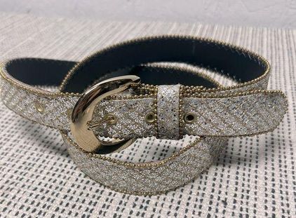 Elite Vintage sparkle glitter metallic silver gold belt 36” long - $16