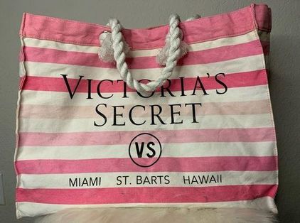 Pink White Stripe Canvas Tote Victoria's Secret