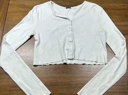 Brandy Melville White Athelia Knit Cropped Long Sleeve Cardigan