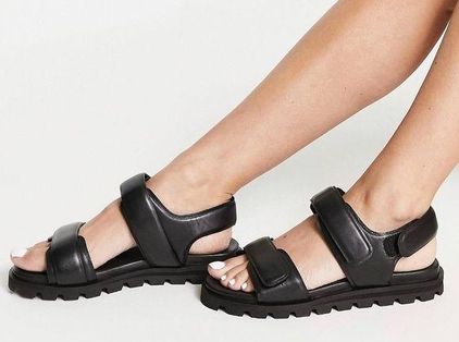 Women's Uk7 Kaltur Chunky Flat Sandals Black | eBay