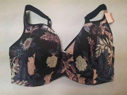 Cacique Size 38F Lightly Lined Balconette Bra Black Floral - $35