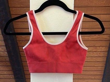 Aerie Red White Ribbed American Eagle Sports Bra Brallette Top