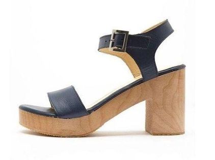 American Apparel Wooden Block Heels Black Leather Platform