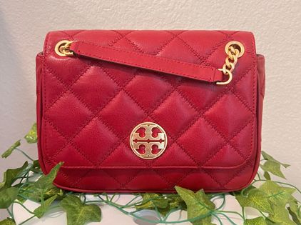 7157 TORY BURCH Miller Woven Plaid Shoulder Bag RED MULTI |