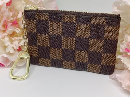 brown checkered coin purse