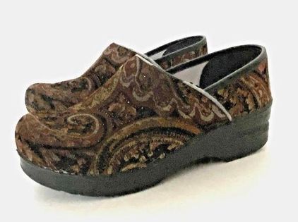 Dansko Brown Tapestry Paisley Clogs Slip On Mules Multi Color