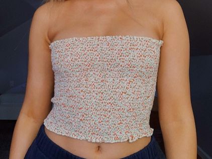 Brandy Melville Floral Off-shoulder Rouched Crop Top One Size