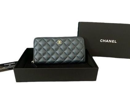 Chanel Zip Around Quilted Caviar Leather Wallet Black