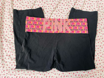 SAN FRANCISCO Victoria's Secret PINK SEQUENCE Foldover Yoga Pants Black/Pink  M