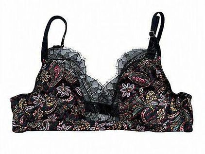 Victoria's Secret Small Soft Bralette Satin Lace Trim Floral Unlined