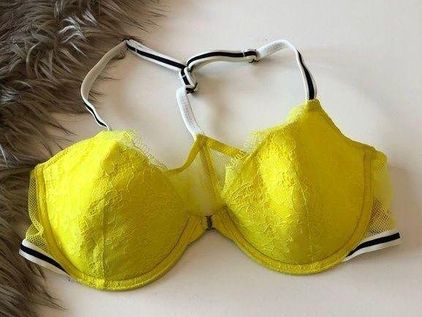 Victoria's Secret Very Sexy Bright Yellow Lace & Mesh Bra, 34B