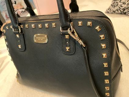 MICHAEL Michael Kors Black Leather Studded Sandrine Crossbody Bag