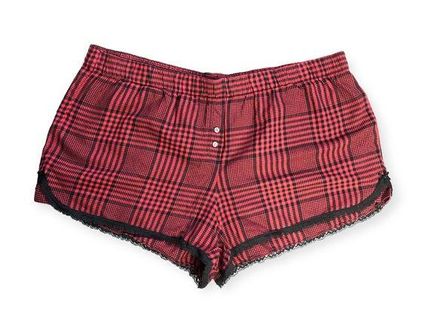 Victoria s Secret Plaid Lace Detail Sleep Shorts Size L 14 New