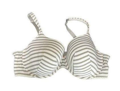 Cacique Bra Women 46DD White Grey Striped Lightly Lined T-Shirt