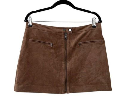 BCBGMAXAZRIA Kahli Faux Suede Mini Skirt Brown Sz M Size M