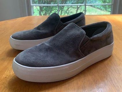 Grey suede steve store madden slip ons