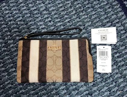 COACH Large Pouch Wristlet In Leather in Brown