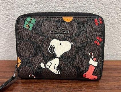 Coach X Peanuts Small Zip Around Wallet In Signature Canvas With