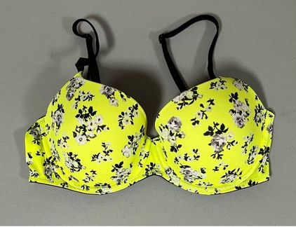 Victoria's Secret Neon Yellow Green Lightly-Lined Floral Bra