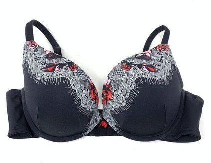 Cacique Women's Size 40D Black Push Up Bra Lace Printed Trim Underwired  Padded - $29 - From Gwen