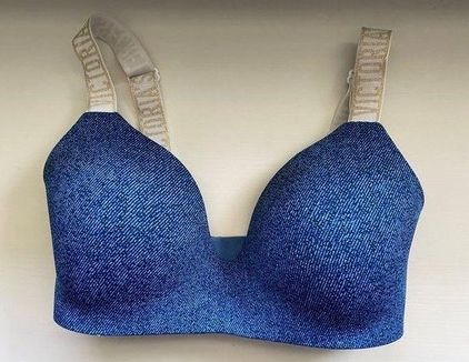 Victoria's Secret T-Shirt Lightly Lined Wireless Bra Blue Denim Logo Strap  32DD Size undefined - $19 - From Annette