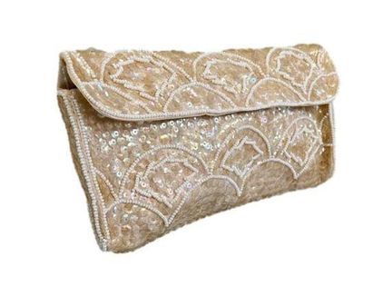 La Regale Vintage Small Gold Beaded Sequin Sparkle Clutch Bag