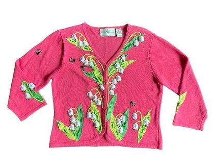 Vintage Design Options Embellished Floral Bumble Bee Cardigan