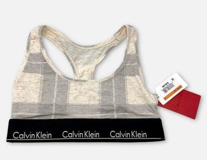 Calvin Klein NWT Women's Plaid Racerback Bralette Size S Tan, Gray  Lightweight - $25 New With Tags - From Teri