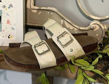 Madden Girl Sandals Double Strap Buckle Off White Shimmery