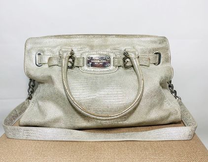 Michael Kors Purse Gray With Silver Chain Details | eBay