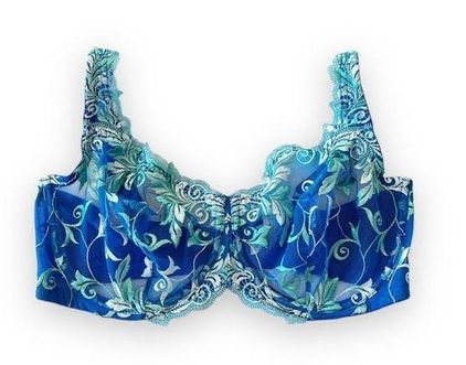 Soma Sensuous Lace Unlined Blue Embroidery Bra Size 36DD Floral