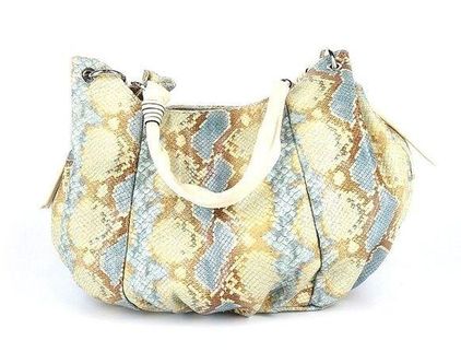 Cavalcanti Genuine Leather Shoulder Bag Snakeskin Print Blue