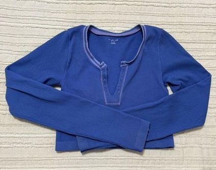 Out From Under Go For Gold Seamless Cropped Long Sleeve Top in Blue