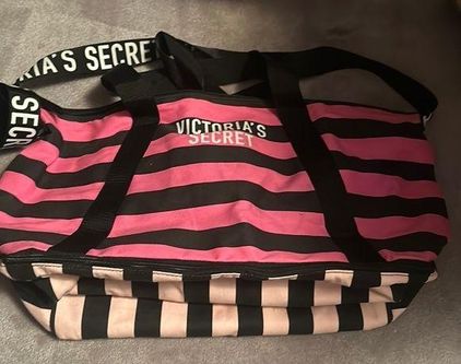 Victoria's Secret Expandable Weekender Tote Bag, Pink/Black Stripe