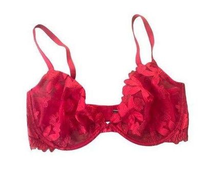 Victoria's Secret Bra Size 38DD Unlined Plunge Bra Red Lace