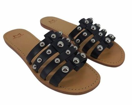 Marc Fisher NIB Studded Pava Leather Slip On Slides Sandals