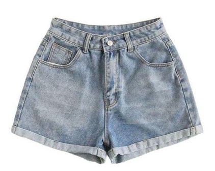 SHEIN EZwear Rolled High-Rise Denim Shorts