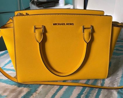 AKTES | Brown and Yellow Michael Kors Logo Leather Purse