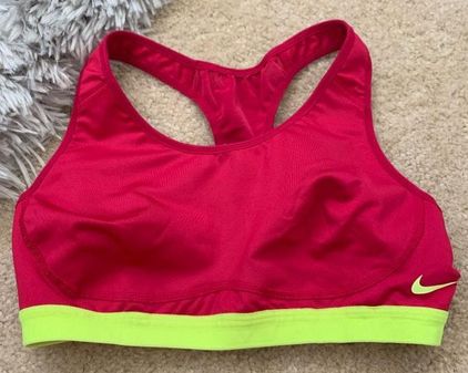 Nike Logo Sports Bra Top Light Support Pink Red