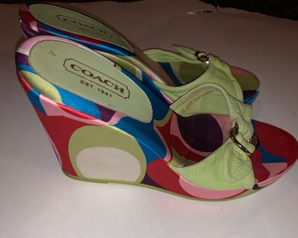 Coach Signature Corryanna Leather Wedge Sandals Size 7.5