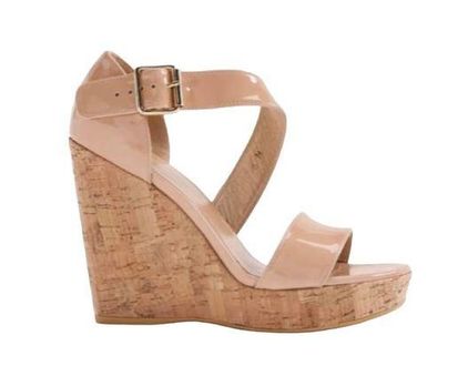 Stuart Weitzman Nude Patent Leather Cork Wedge Sandals Size 11