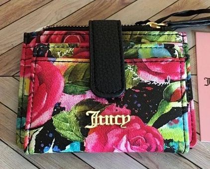 Juicy Couture Small, Black, Pink & Green Floral Credit Card Wallet, Tab  Closure Multiple - $17 New With Tags - From Dahnya