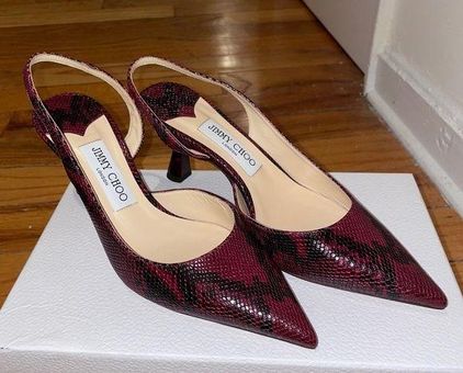 Jimmy Choo Fetto 65 Bordeaux Black Snake Python Print Size