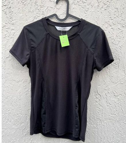 X By Gottex Short Sleeve Semi Sheer Activewear Top Tee Shirt Black